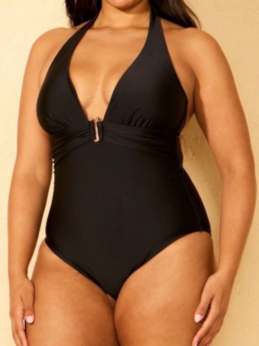 Shade & Shore U-Wire Halter Plunge Full Coverage One-Piece Swimsuit Sz Large NWT